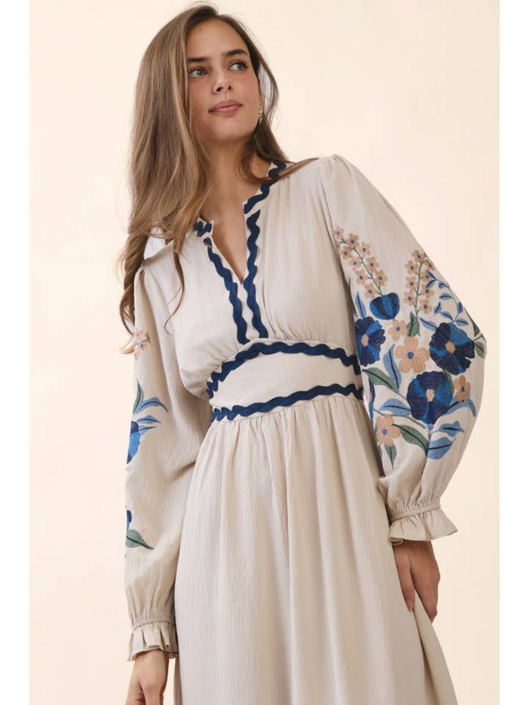 Oddi Embroidered Tiered Midi Dress