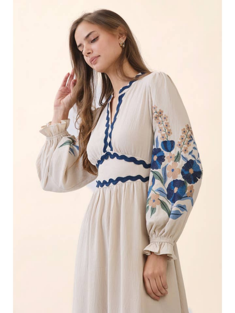 Oddi Embroidered Tiered Midi Dress