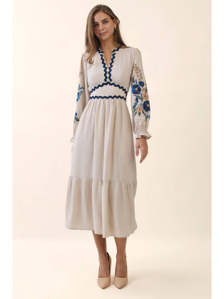 Oddi Embroidered Tiered Midi Dress