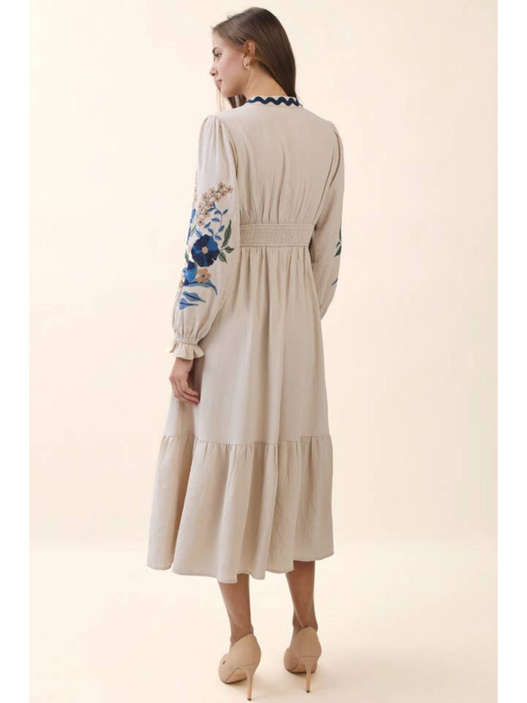 Oddi Embroidered Tiered Midi Dress