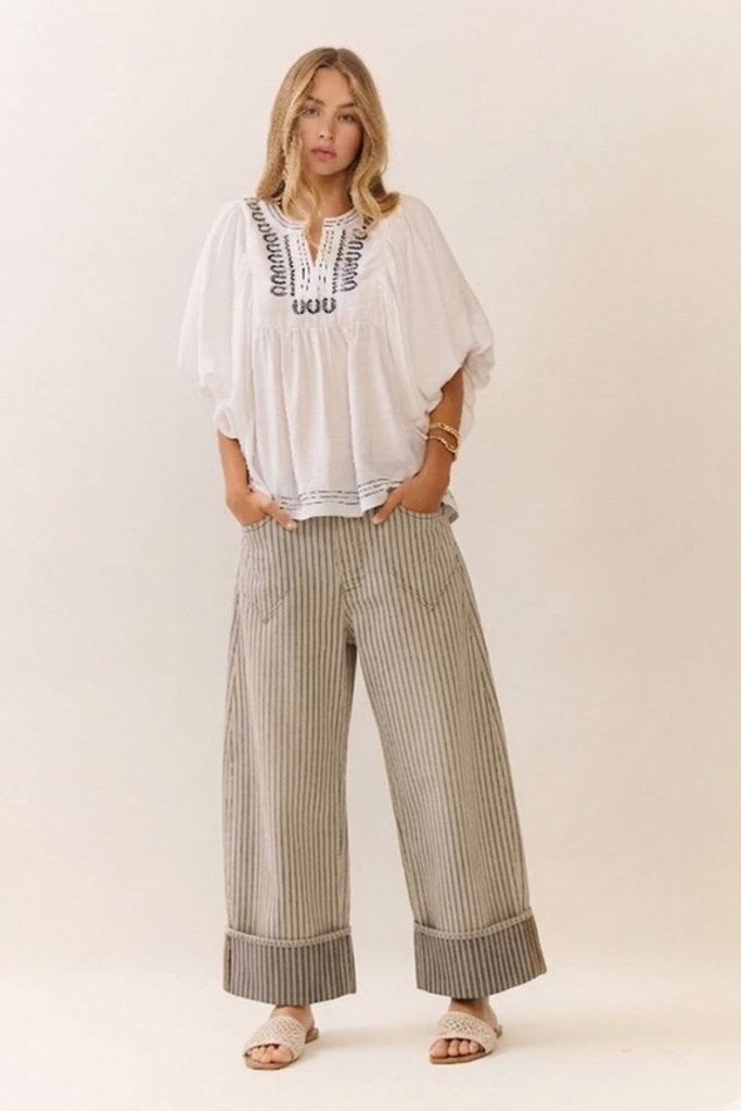 Oddi Striped Barrel Carpenter Culottes Pants