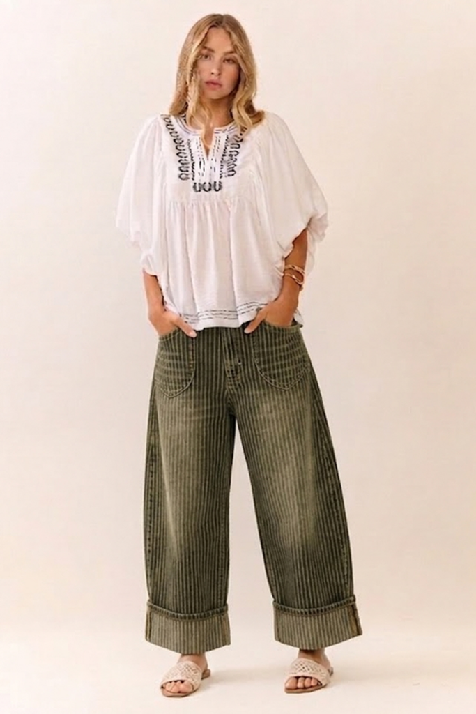 Oddi Striped Barrel Carpenter Culottes Pants