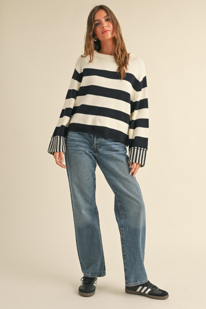 Miou Muse Black/White Striped Sweater