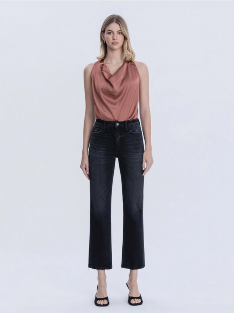 Flying Monkey Mid Rise Black Ankle Straight Jeans