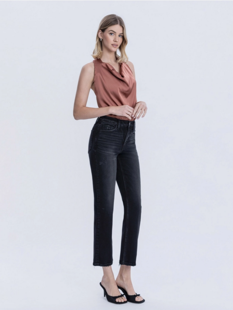 Flying Monkey Mid Rise Black Ankle Straight Jeans