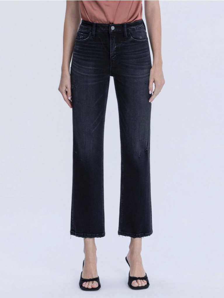 Flying Monkey Mid Rise Black Ankle Straight Jeans