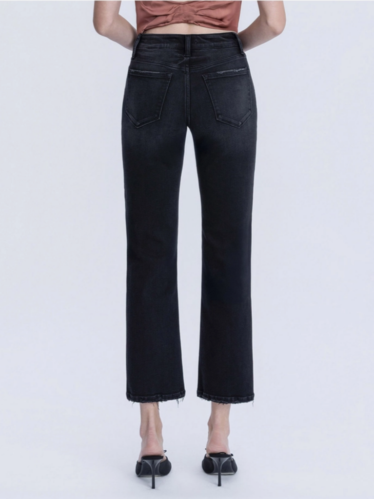 Flying Monkey Mid Rise Black Ankle Straight Jeans