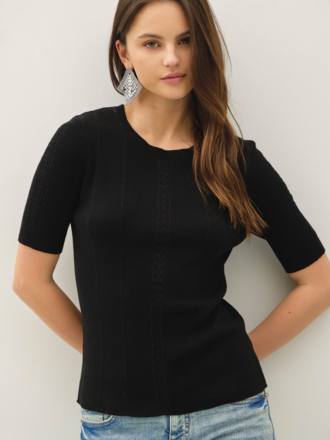 Be Cool Pointelle Detail Short Sleeve Slim Knit Top