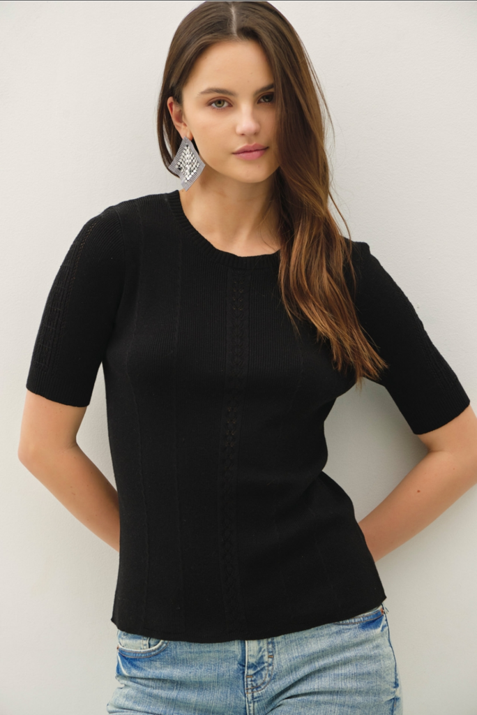 Be Cool Pointelle Detail Short Sleeve Slim Knit Top