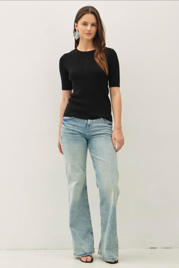 Be Cool Pointelle Detail Short Sleeve Slim Knit Top