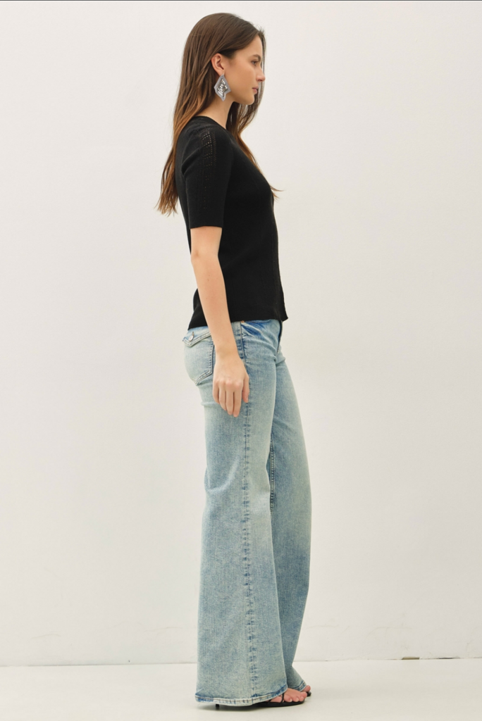 Be Cool Pointelle Detail Short Sleeve Slim Knit Top