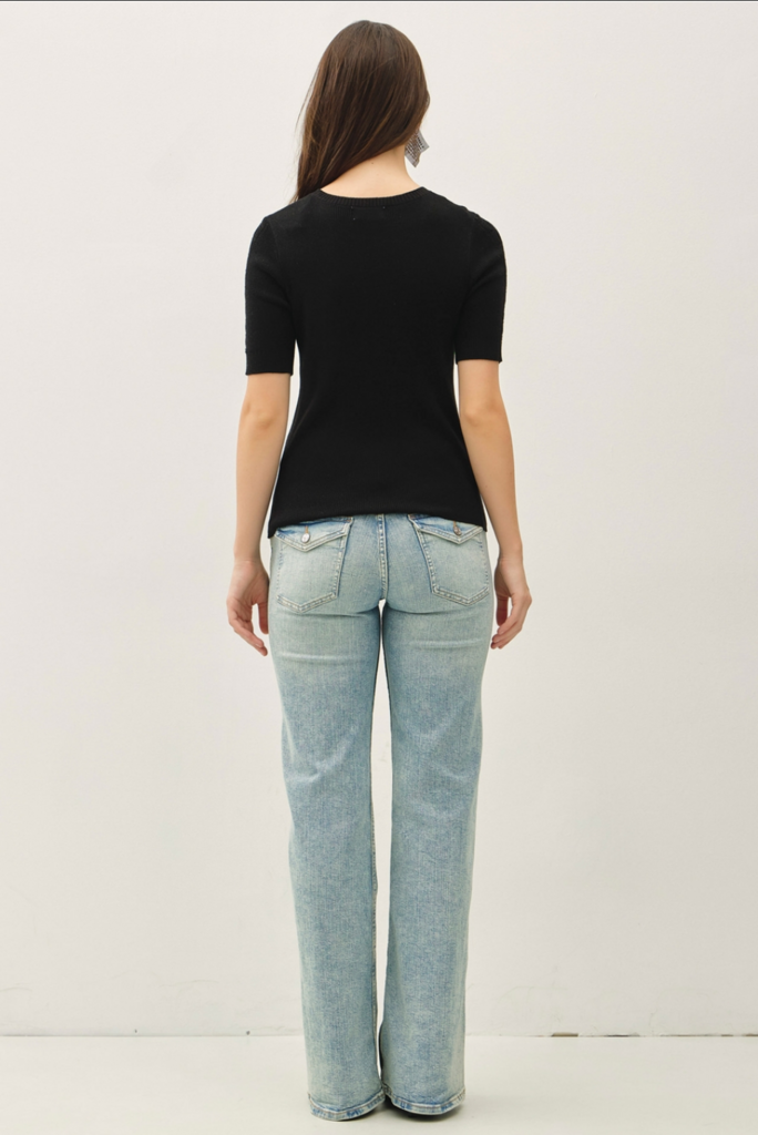 Be Cool Pointelle Detail Short Sleeve Slim Knit Top