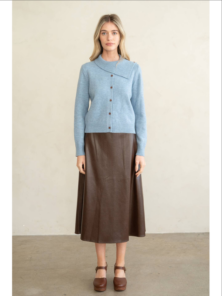 Elle Grey Asymmetric Rib Collar Cardigan