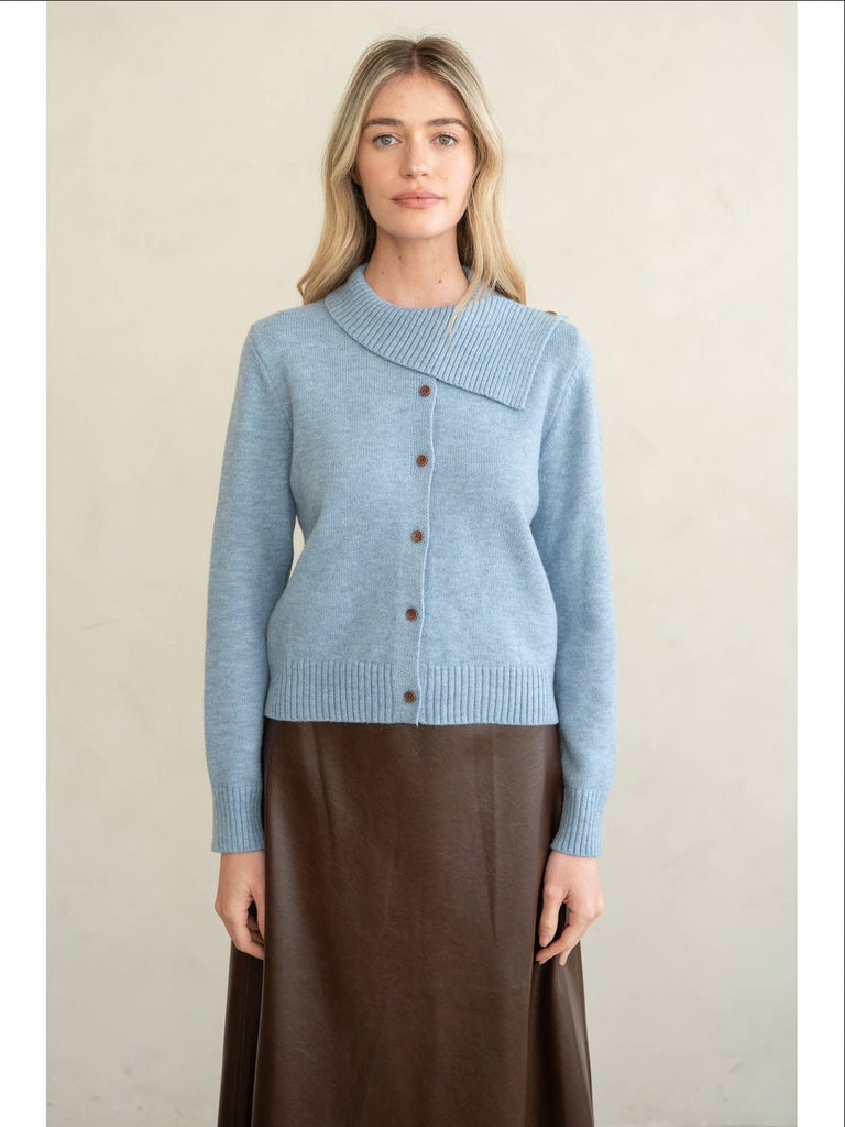 Elle Grey Asymmetric Rib Collar Cardigan