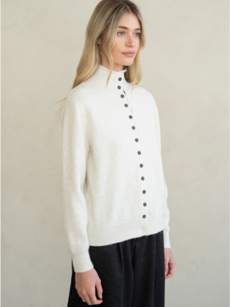 Elle Grey Contrast Placket Stand Collar Cardigan