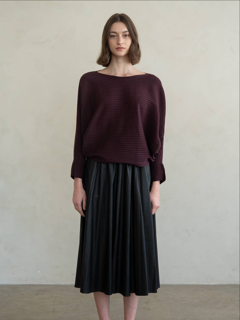 Elle Grey Ribbed Dolman Knit Top