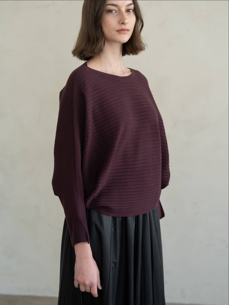 Elle Grey Ribbed Dolman Knit Top