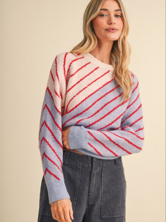 & Merci Diagonal Striped Color Block Sweater