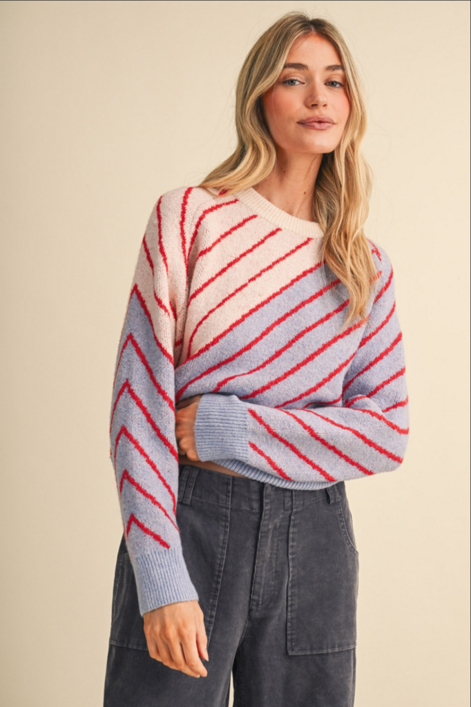 & Merci Diagonal Striped Color Block Sweater
