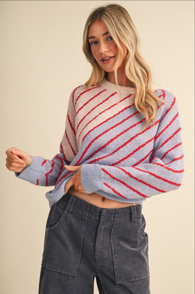 & Merci Diagonal Striped Color Block Sweater