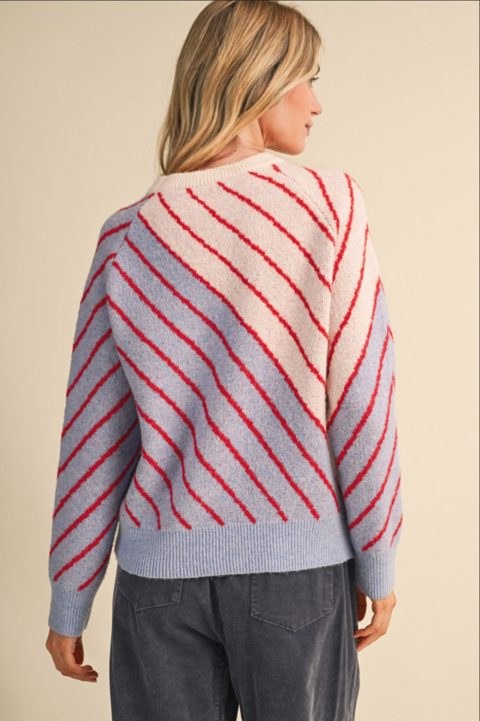 & Merci Diagonal Striped Color Block Sweater