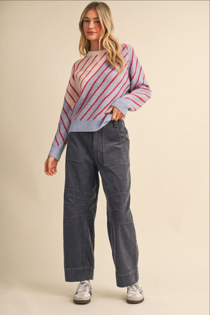 & Merci Diagonal Striped Color Block Sweater