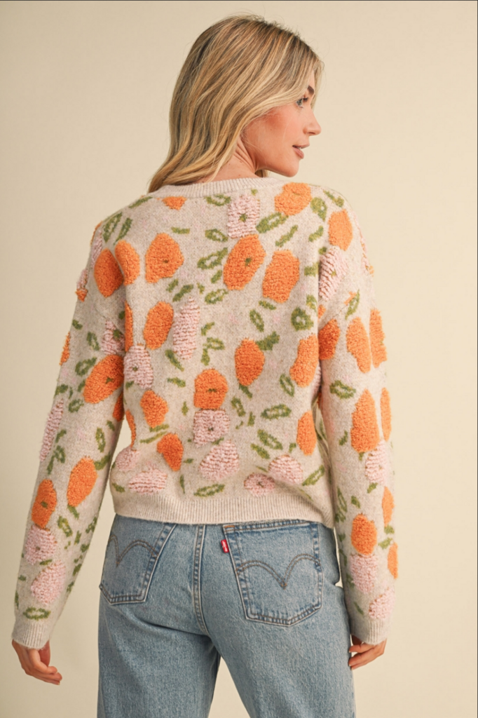 & Merci Fuzzy Texture Floral Knit Sweater