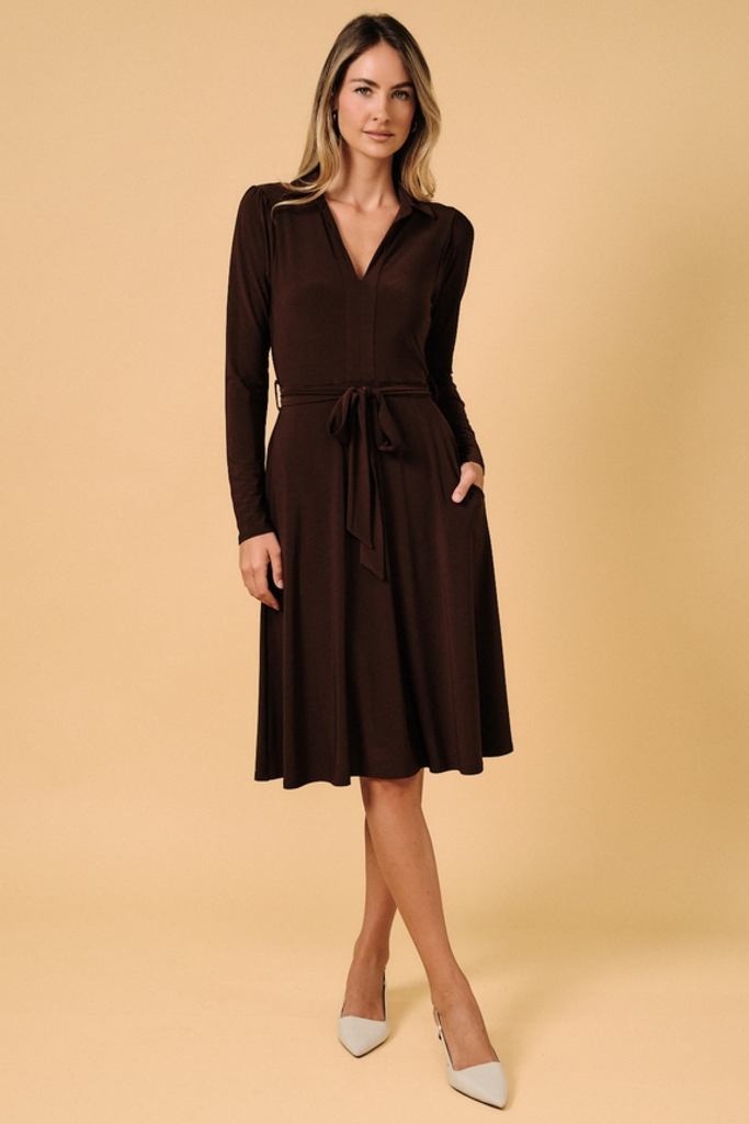 Sunday Edition Collared Long Sleeve Waist Tie Dress