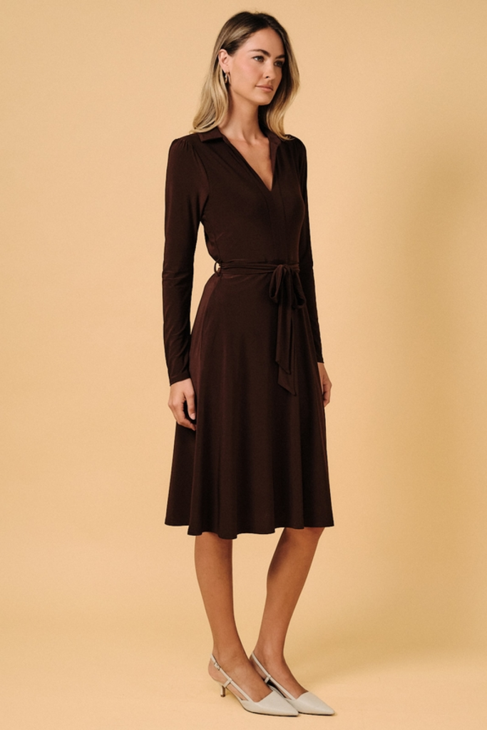 Sunday Edition Collared Long Sleeve Waist Tie Dress