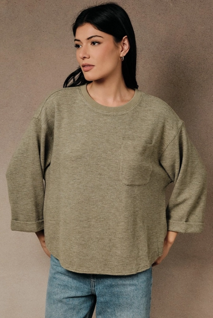 Sunday Edition Ribbed Pocket Knit Top