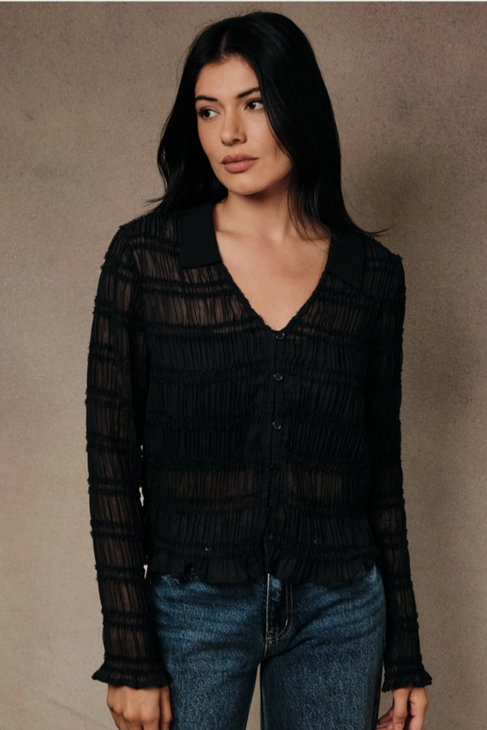 Sunday Edition Sheer Shirred Slim Fit Shirt