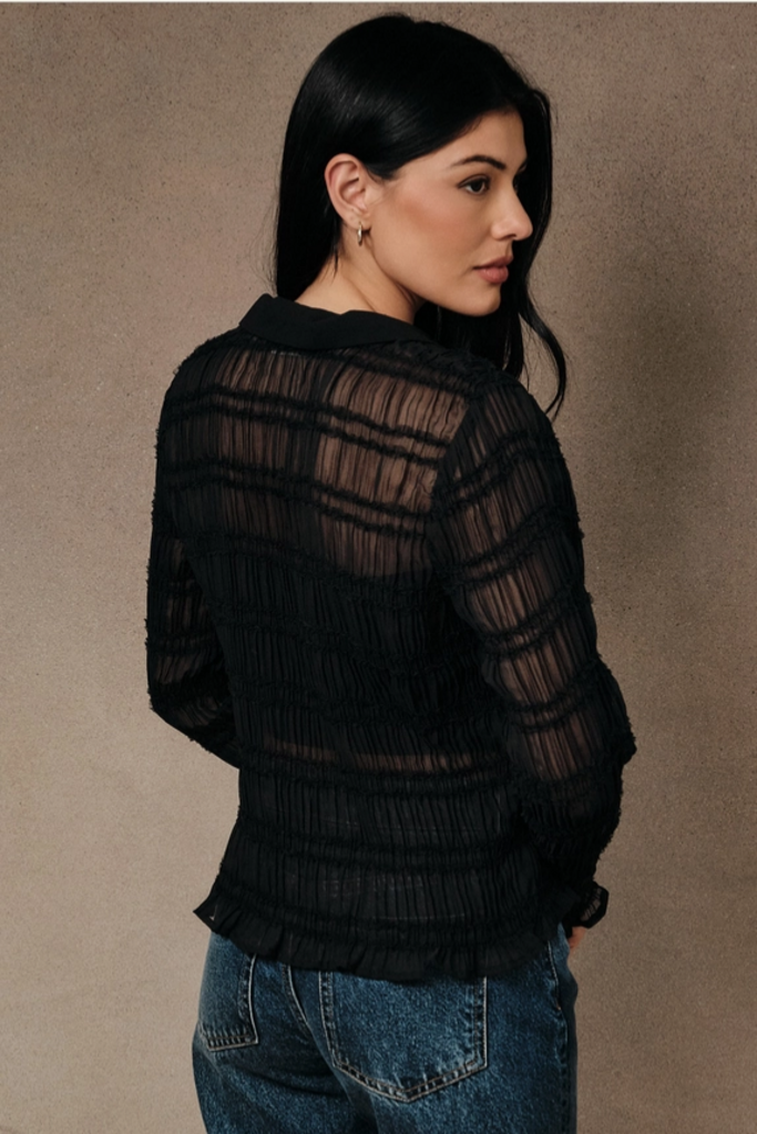 Sunday Edition Sheer Shirred Slim Fit Shirt