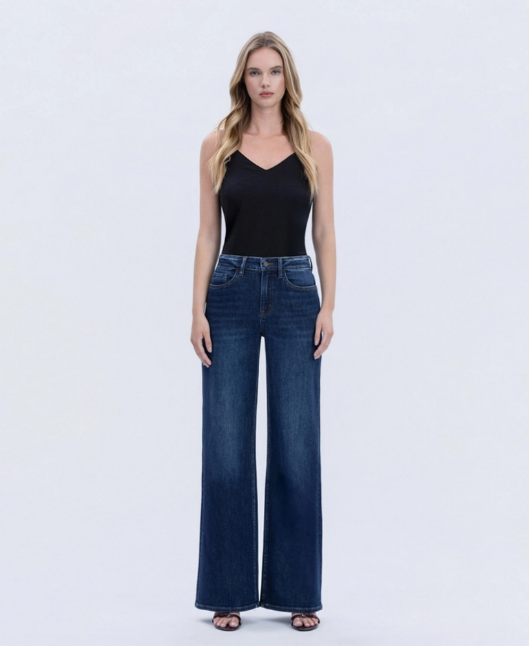Vervet by Flying Monkey Super High Rise Full Length Dark Wash Wide Jeans