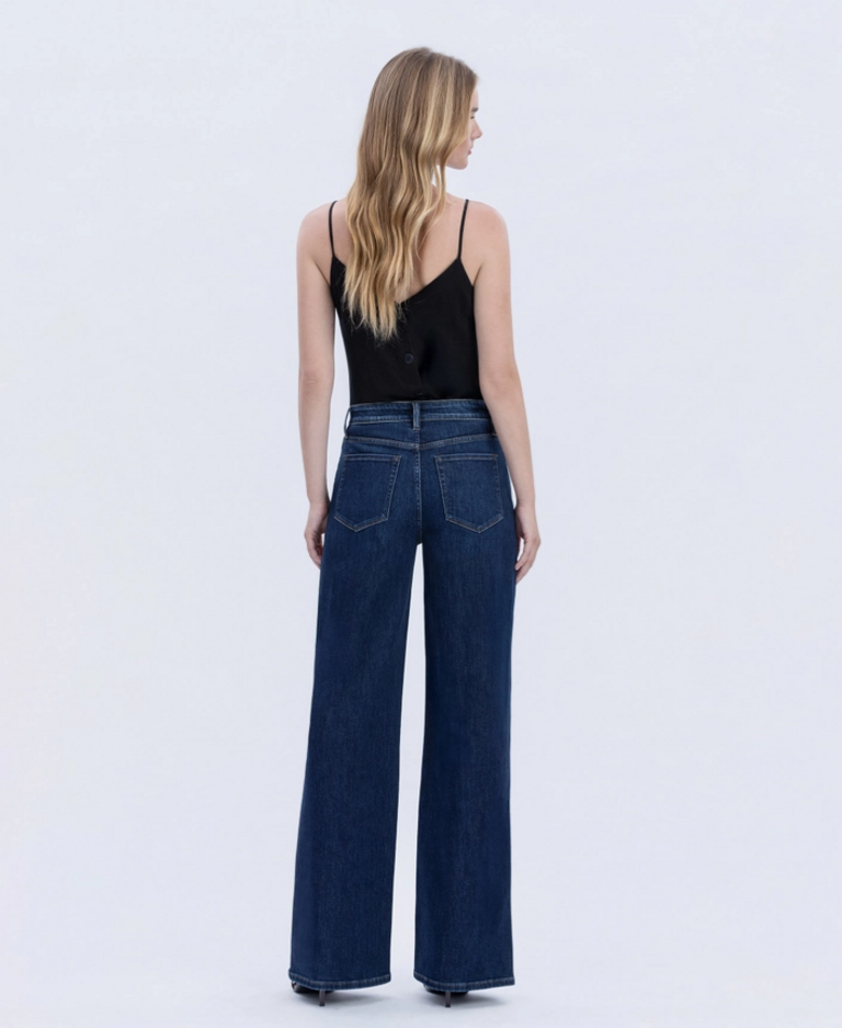 Vervet by Flying Monkey Super High Rise Full Length Dark Wash Wide Jeans