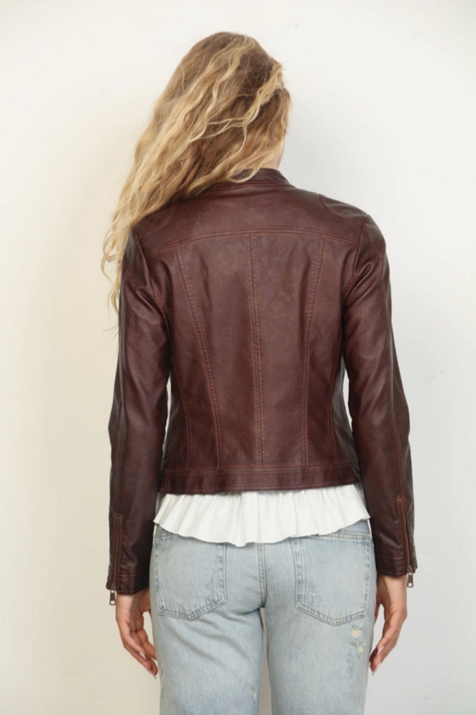 Stoosh Faux Leather Racing Jacket in Chocolate