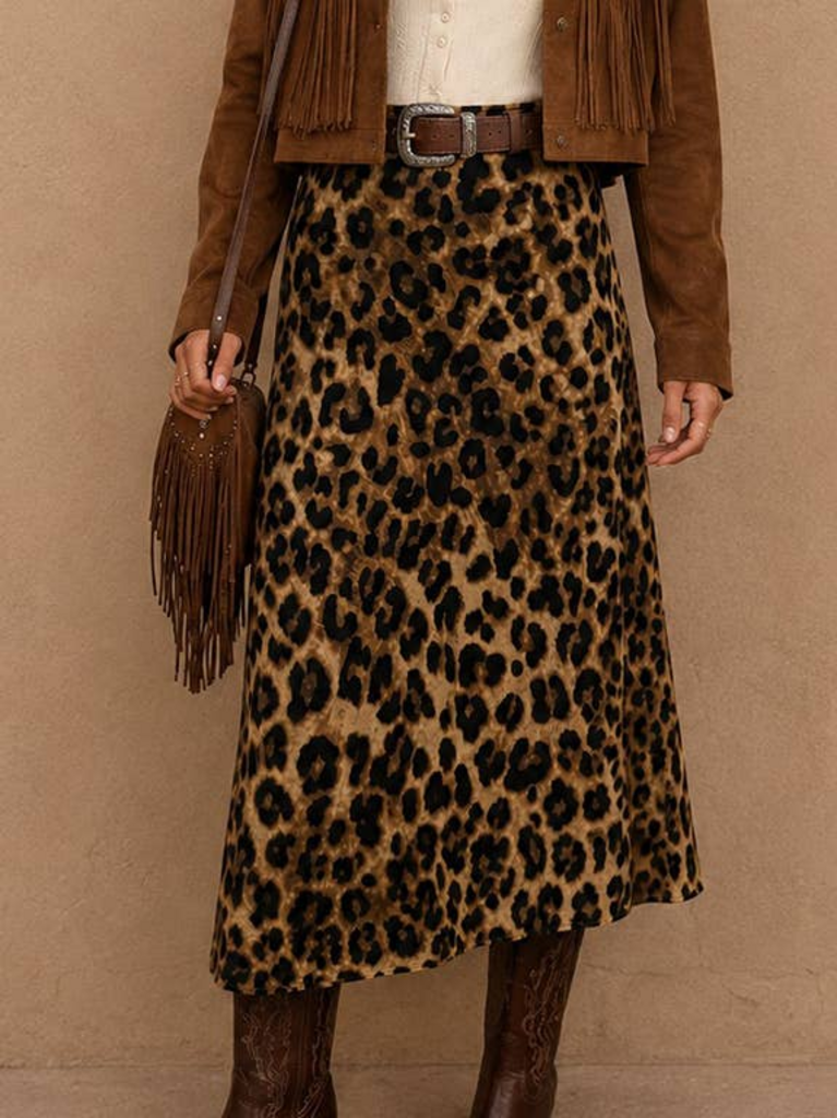 Timing Leopard Print Midi Skirt