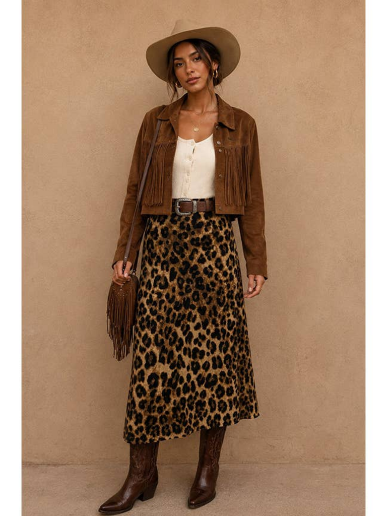 Timing Leopard Print Midi Skirt