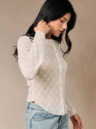 Sunday Edition Bell Sleeve Button Down Lace Top
