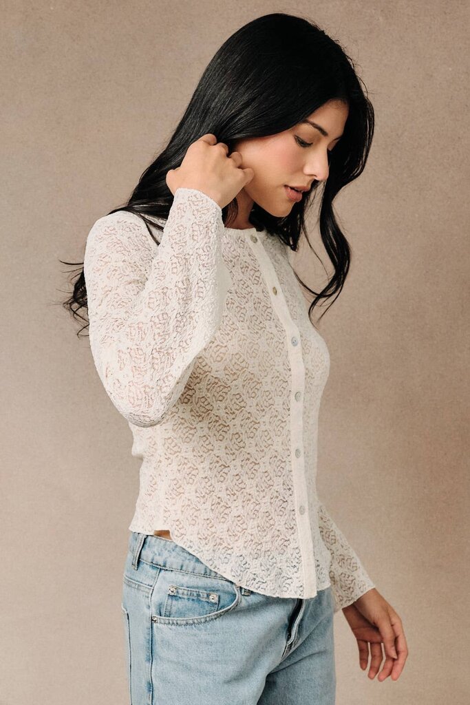 Sunday Edition Bell Sleeve Button Down Lace Top