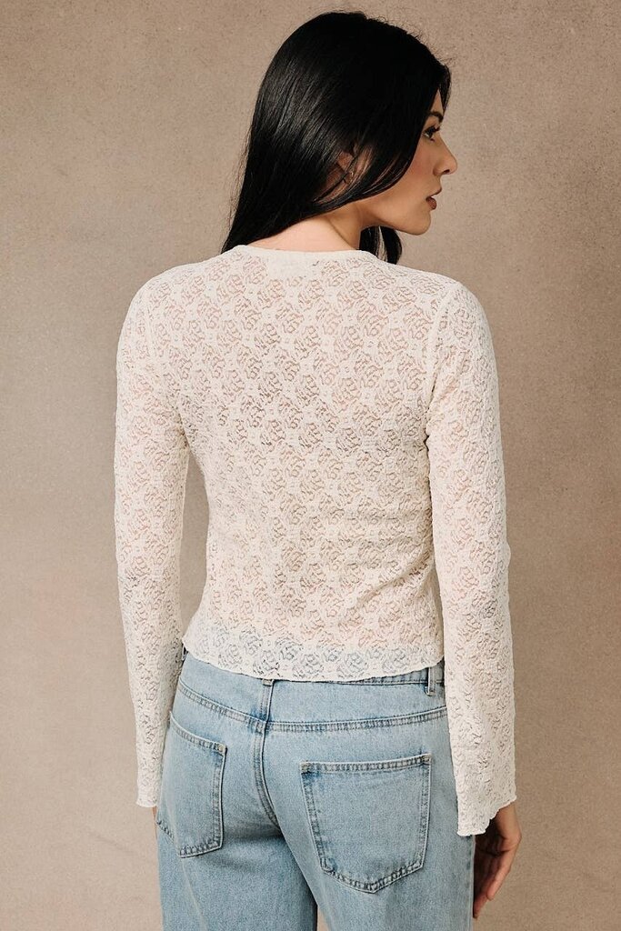 Sunday Edition Bell Sleeve Button Down Lace Top