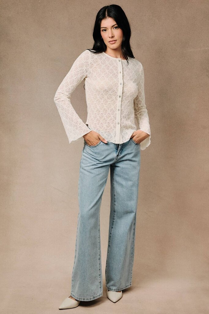 Sunday Edition Bell Sleeve Button Down Lace Top