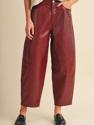 & Merci Faux Leather Barrel Pants