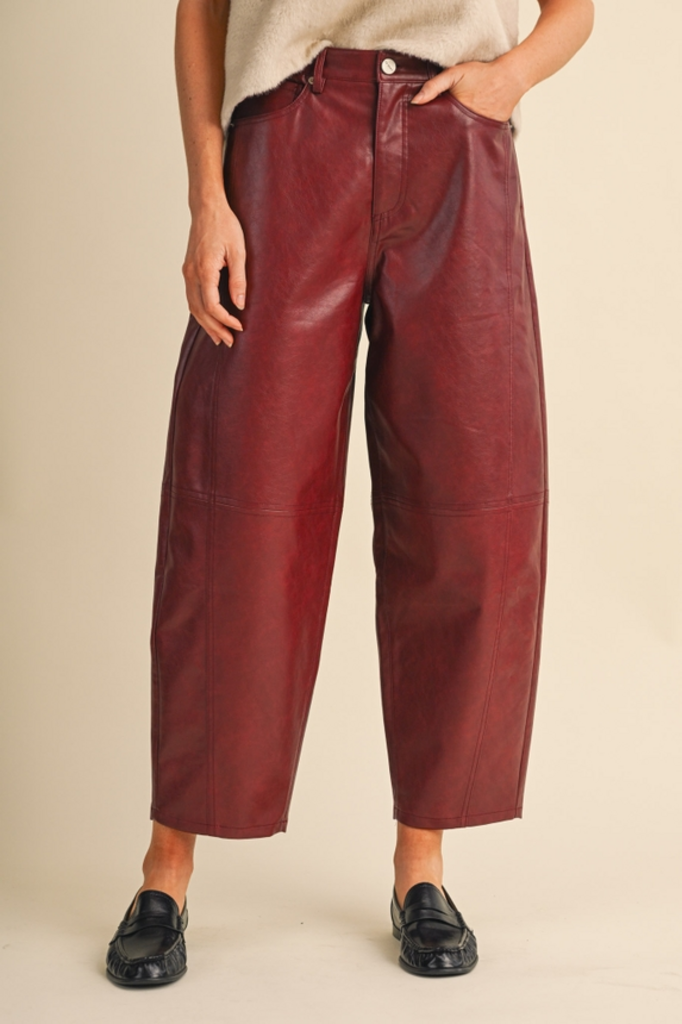 & Merci Faux Leather Barrel Pants