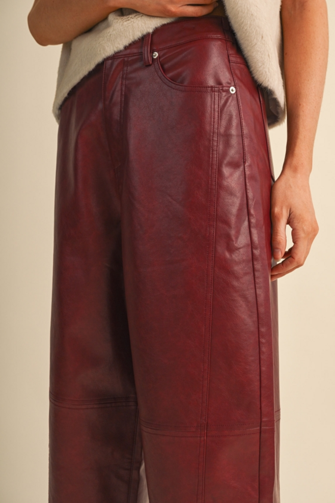 & Merci Faux Leather Barrel Pants