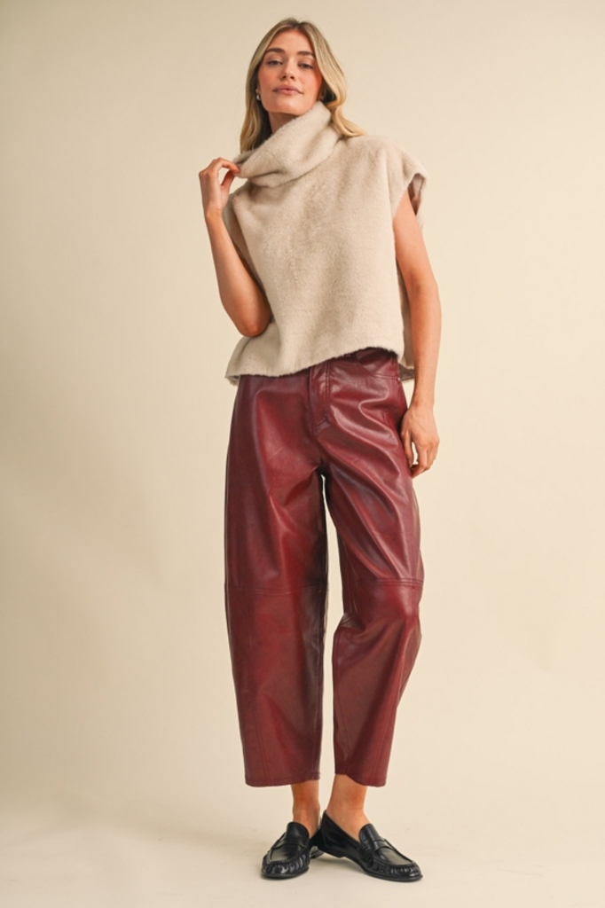 & Merci Faux Leather Barrel Pants