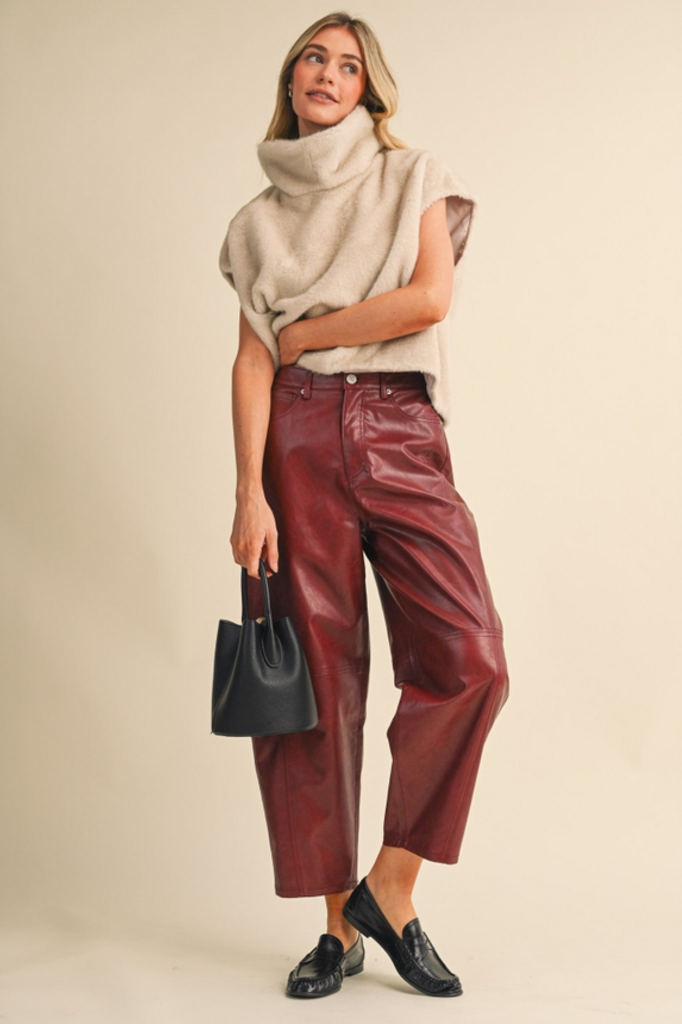 & Merci Faux Leather Barrel Pants
