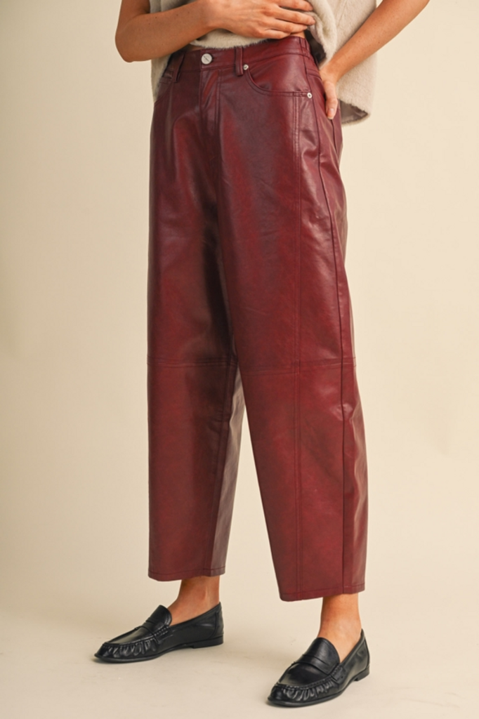 & Merci Faux Leather Barrel Pants