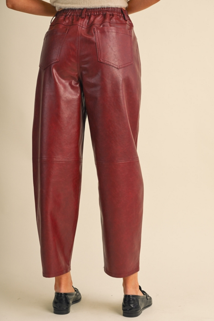 & Merci Faux Leather Barrel Pants