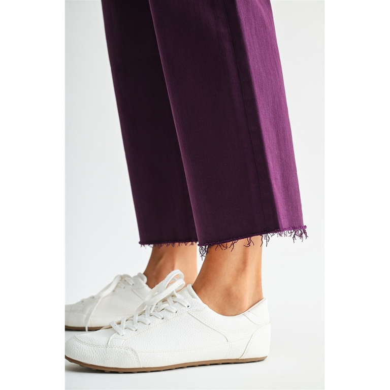 Mica Denim  High-Rise Wide Leg Crop Raw Hem Jeans in Plum
