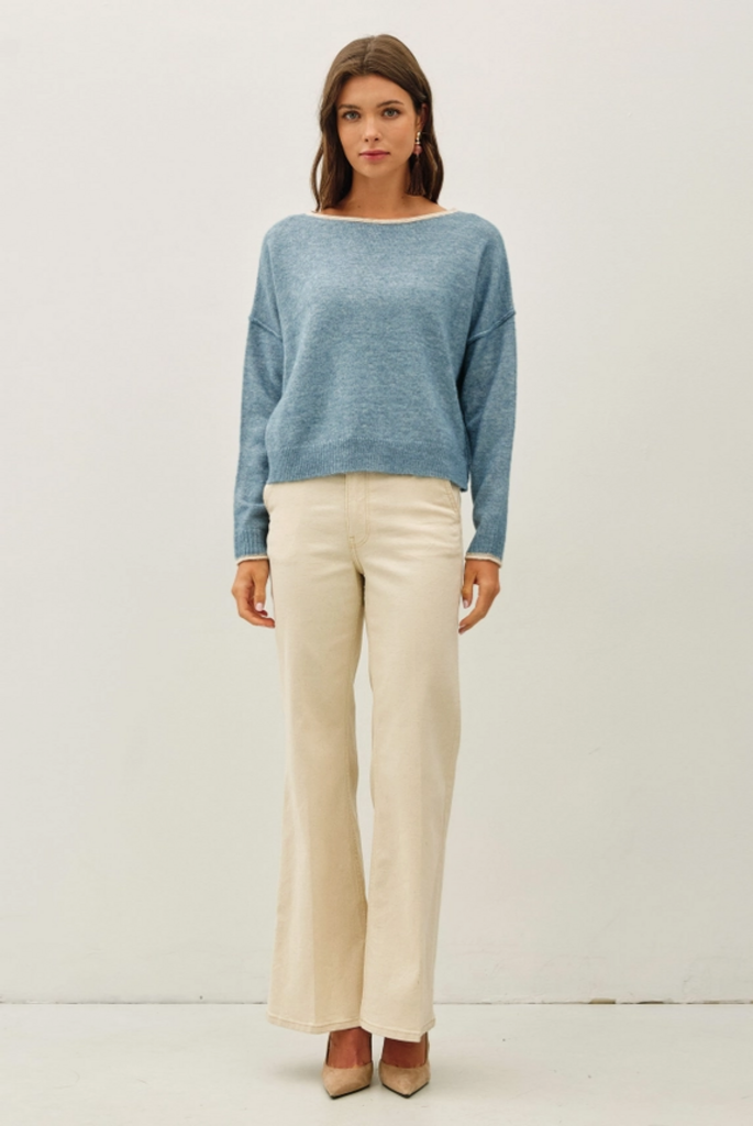 Be Cool Contrast Layered-Look Boat Neck Sweater